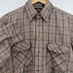 VTG Sears Sports Wear PERMA PREST‎ Men L Retro Plaid Button Up Shirt L/S Cottage